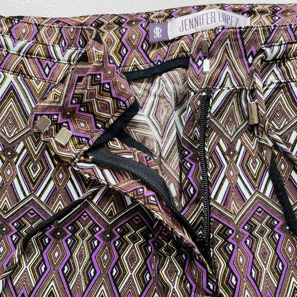 Jennifer Lopez Purple Gold Boho Chevron Silky Flat Front Palazzo Pants 6 - Picture 6 of 8